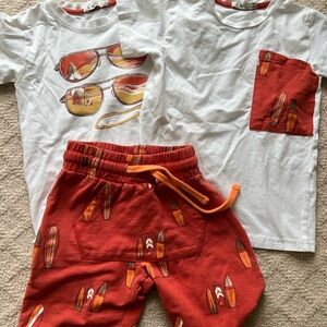 Kids Surfboard Print Matching Set - White and Red
